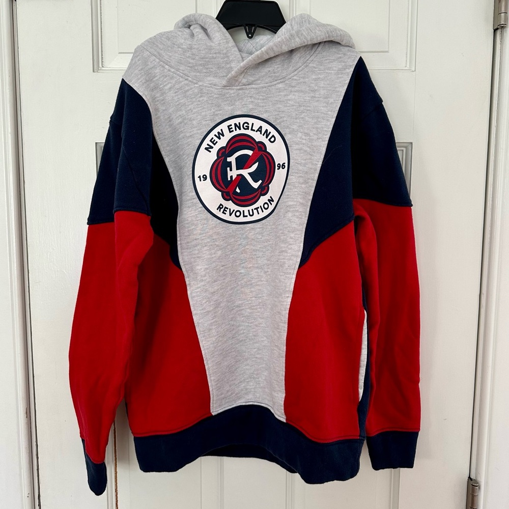 MLS New England Revolution SoccerKids Colorblock Pullover Hoodie - Gray/Red/Navy
